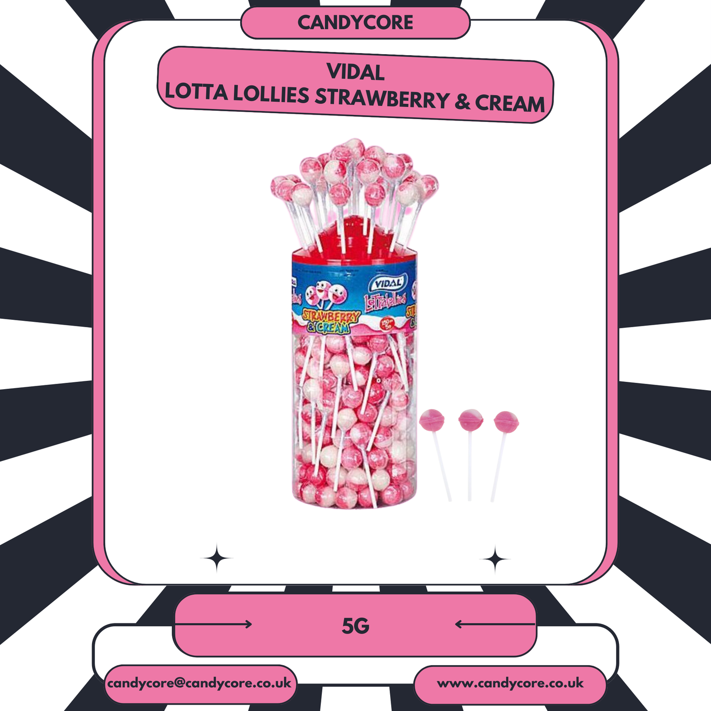 Vidal - Lotta Lollies Strawberry & Cream 5g